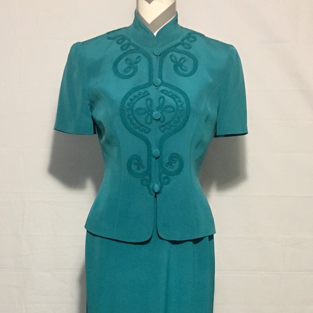 Maggy London Green 100% Silk 2 Piece Dress Women 4